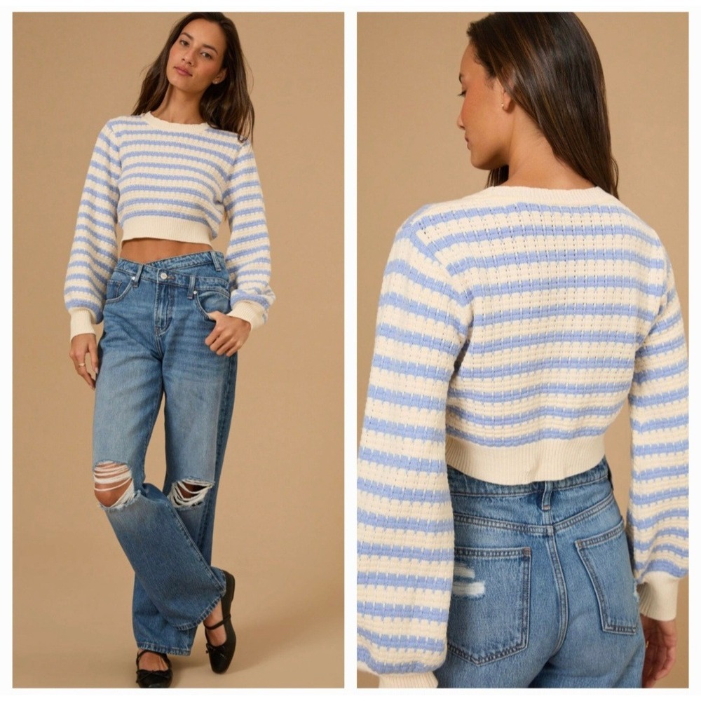 Altar'd State Womens Striped Cropped Top Blouse Sweater Size Medium NWT